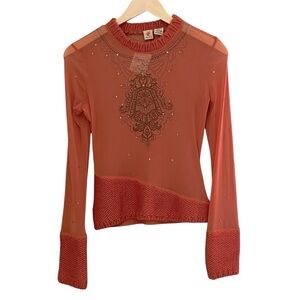 Like Love Brand Mesh Knit Long Sleeve Top Orange Size‎ Medium (Juniors)
